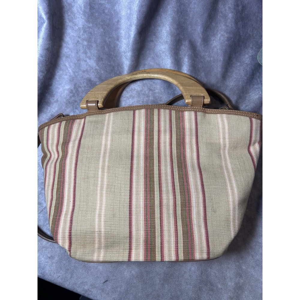 Fossil 75062 Y2K Striped Woven Handbag Wood Handles Boho Shoulder Bag